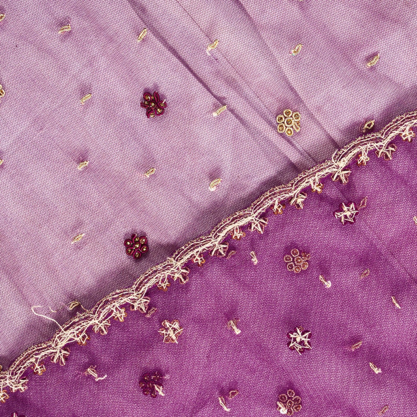 Sanskriti Vintage Purple Net Dupatta Stole Hand Embroidered Zardozi Zari Veil