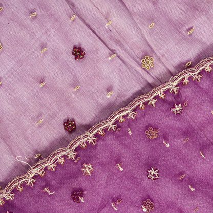 Sanskriti Vintage Purple Net Dupatta Stole Hand Embroidered Zardozi Zari Veil