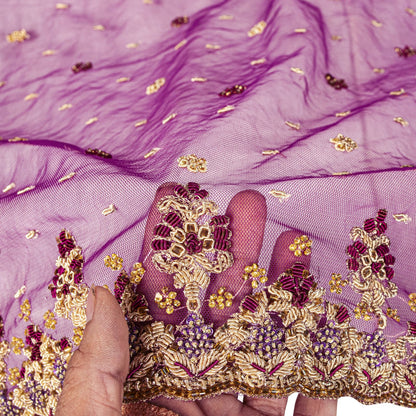 Sanskriti Vintage Purple Net Dupatta Stole Hand Embroidered Zardozi Zari Veil