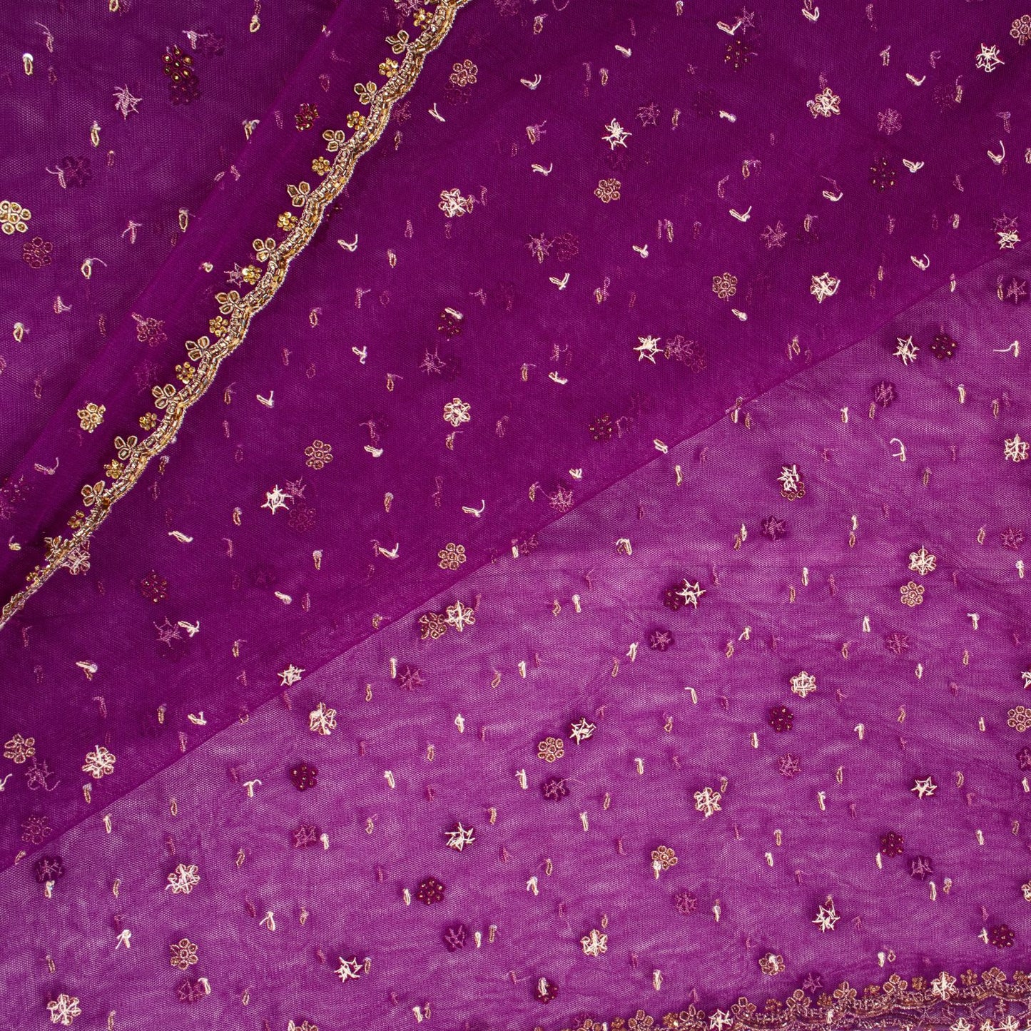 Sanskriti Vintage Purple Net Dupatta Stole Hand Embroidered Zardozi Zari Veil