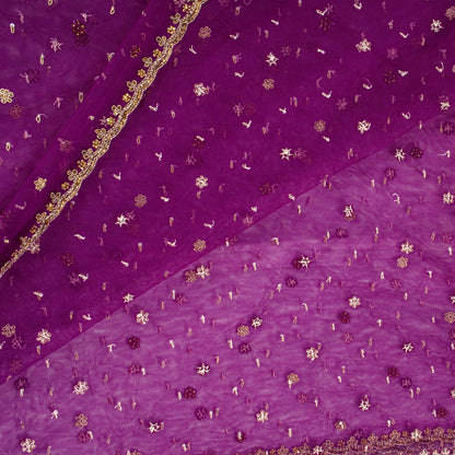 Sanskriti Vintage Purple Net Dupatta Stole Hand Embroidered Zardozi Zari Veil