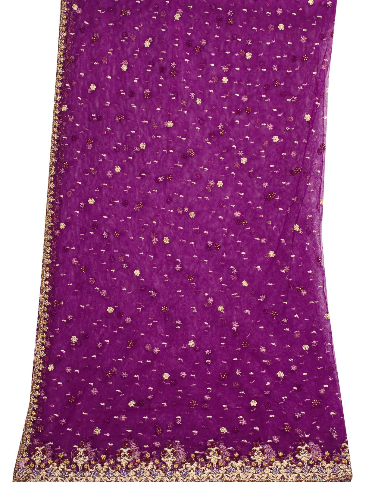 Sanskriti Vintage Purple Net Dupatta Stole Hand Embroidered Zardozi Zari Veil