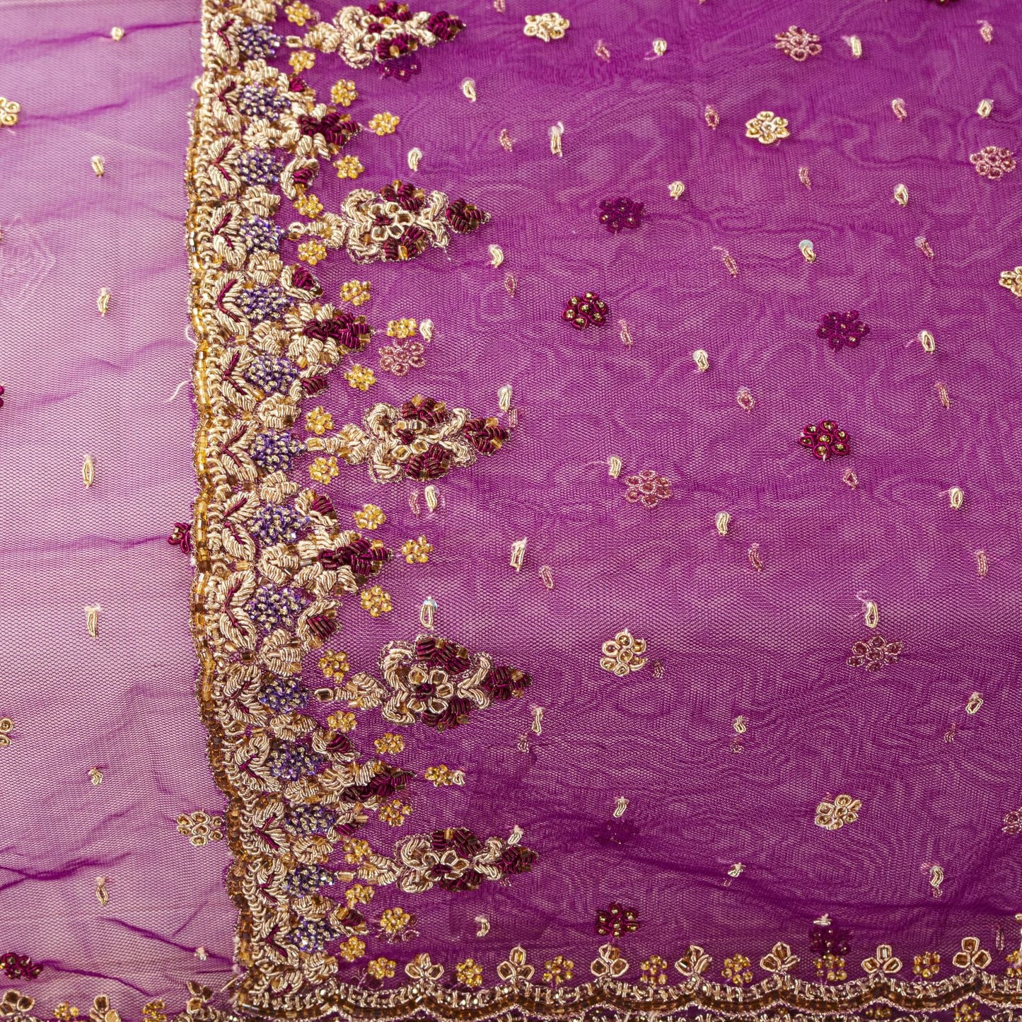 Sanskriti Vintage Purple Net Dupatta Stole Hand Embroidered Zardozi Zari Veil