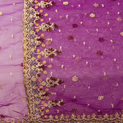 Sanskriti Vintage Purple Net Dupatta Stole Hand Embroidered Zardozi Zari Veil