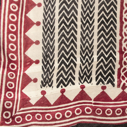 Sanskriti Vintage Red-Black Dupatta Stole Geometric Hand Block Printed Veil