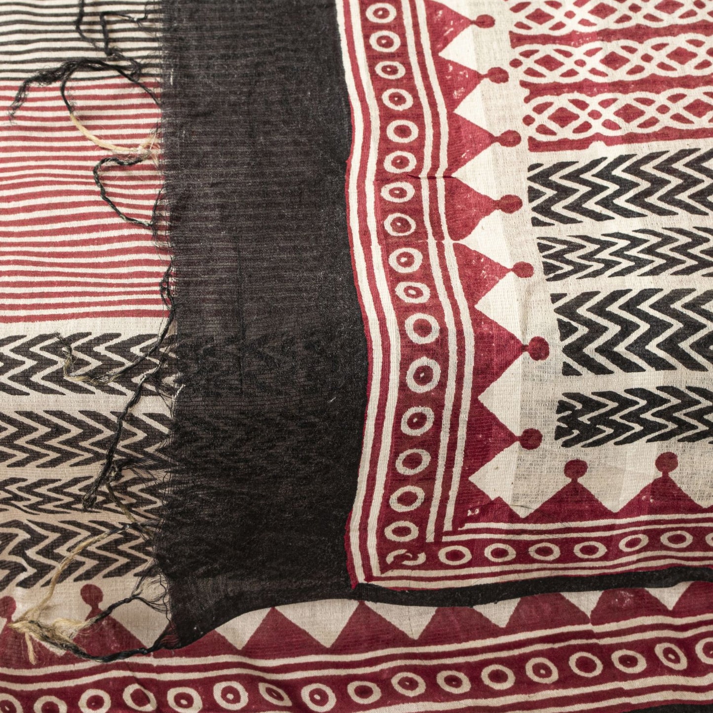 Sanskriti Vintage Red-Black Dupatta Stole Geometric Hand Block Printed Veil