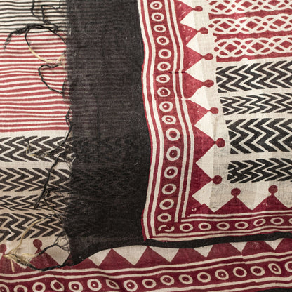Sanskriti Vintage Red-Black Dupatta Stole Geometric Hand Block Printed Veil