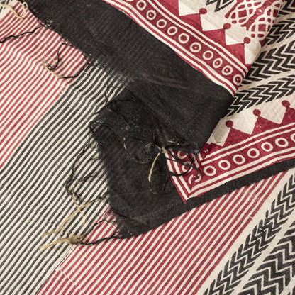 Sanskriti Vintage Red-Black Dupatta Stole Geometric Hand Block Printed Veil