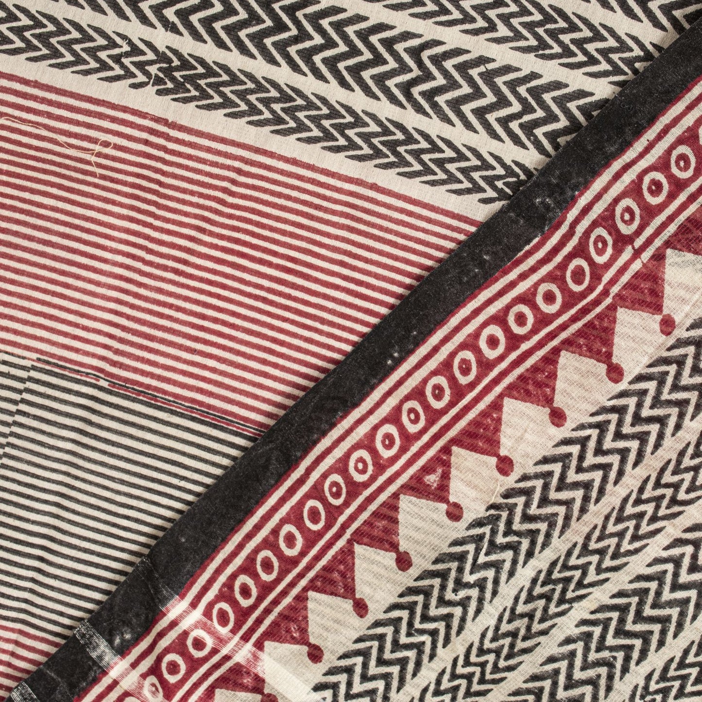 Sanskriti Vintage Red-Black Dupatta Stole Geometric Hand Block Printed Veil