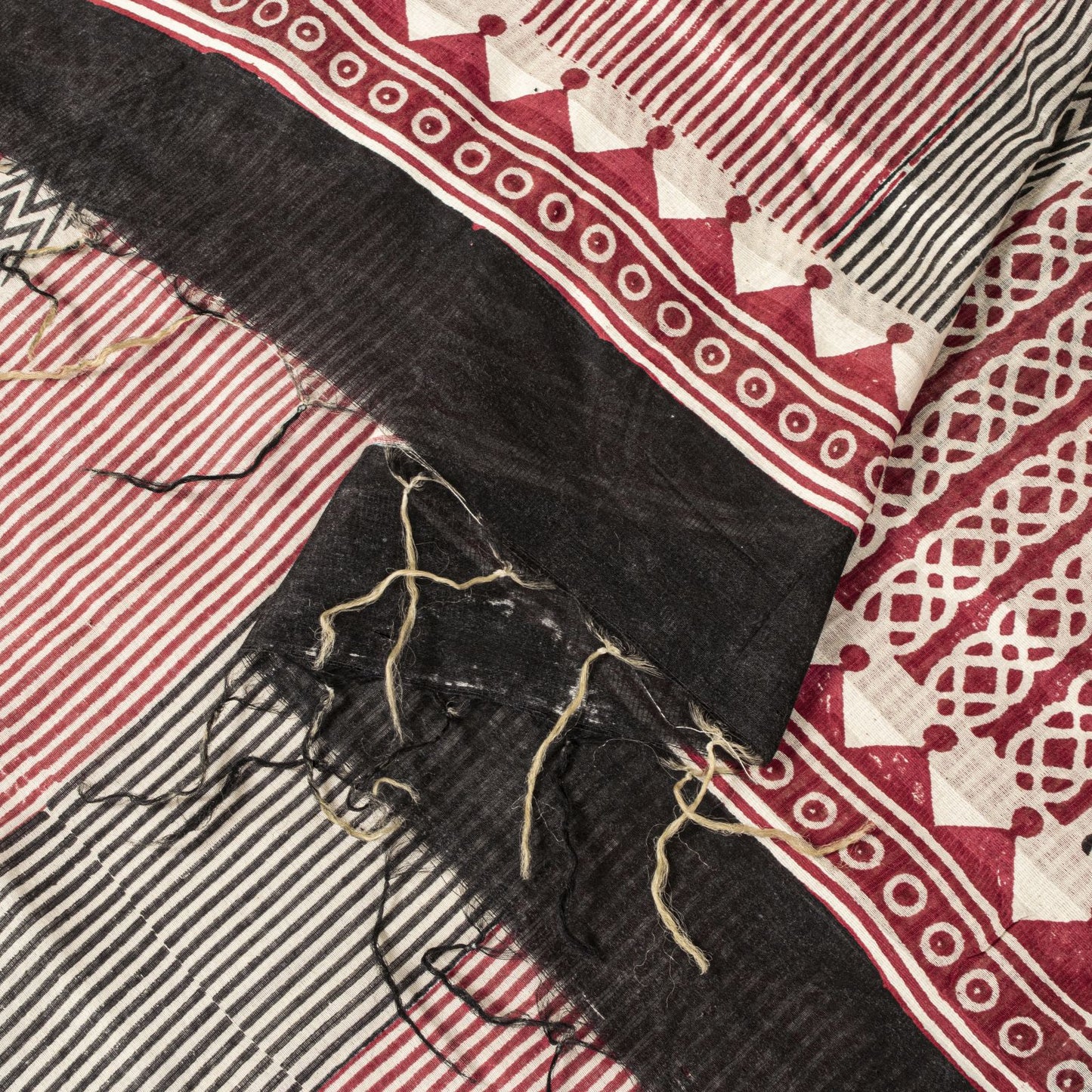 Sanskriti Vintage Red-Black Dupatta Stole Geometric Hand Block Printed Veil