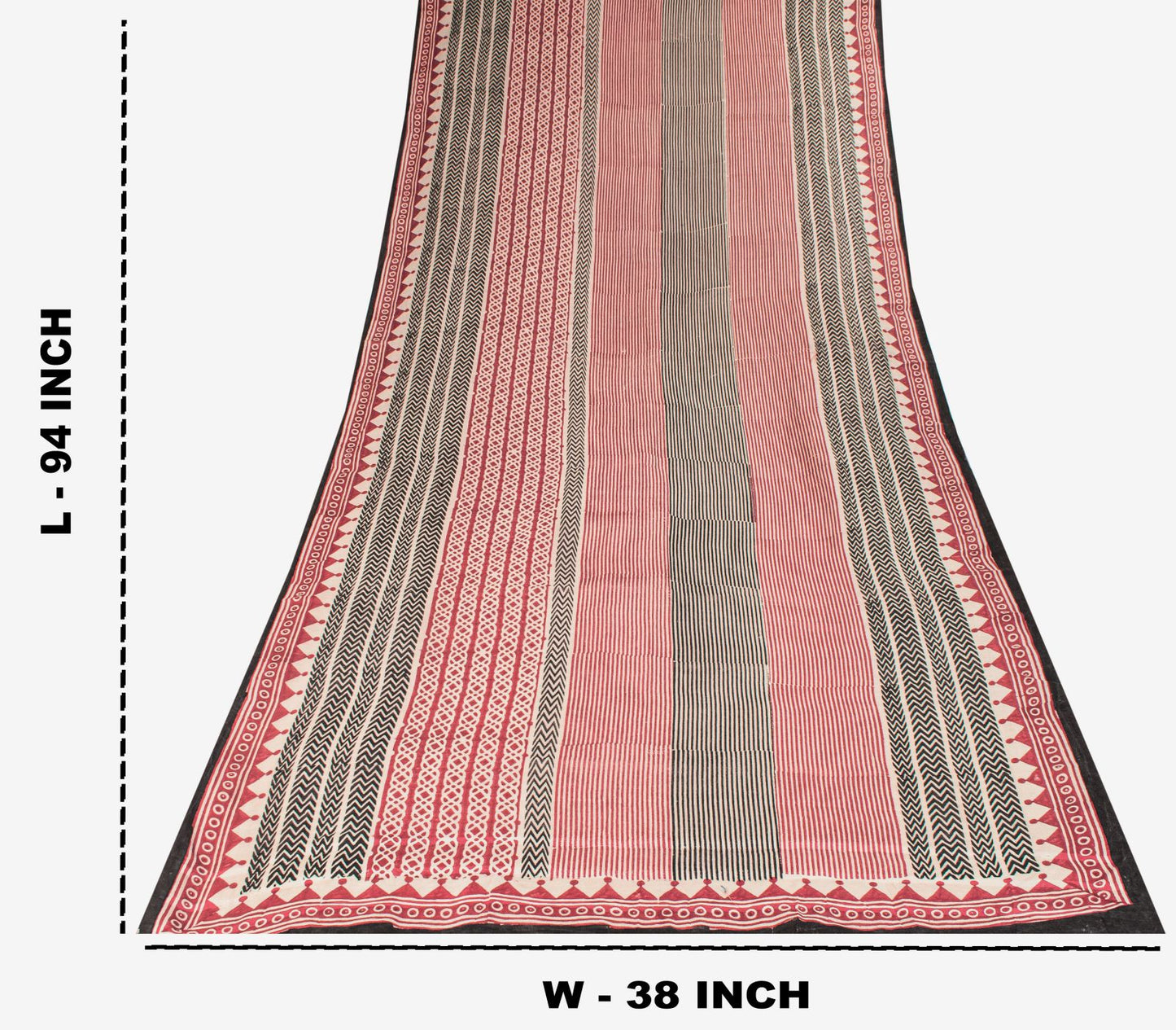 Sanskriti Vintage Red-Black Dupatta Stole Geometric Hand Block Printed Veil