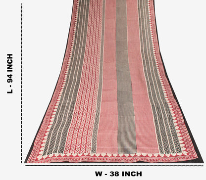 Sanskriti Vintage Red-Black Dupatta Stole Geometric Hand Block Printed Veil
