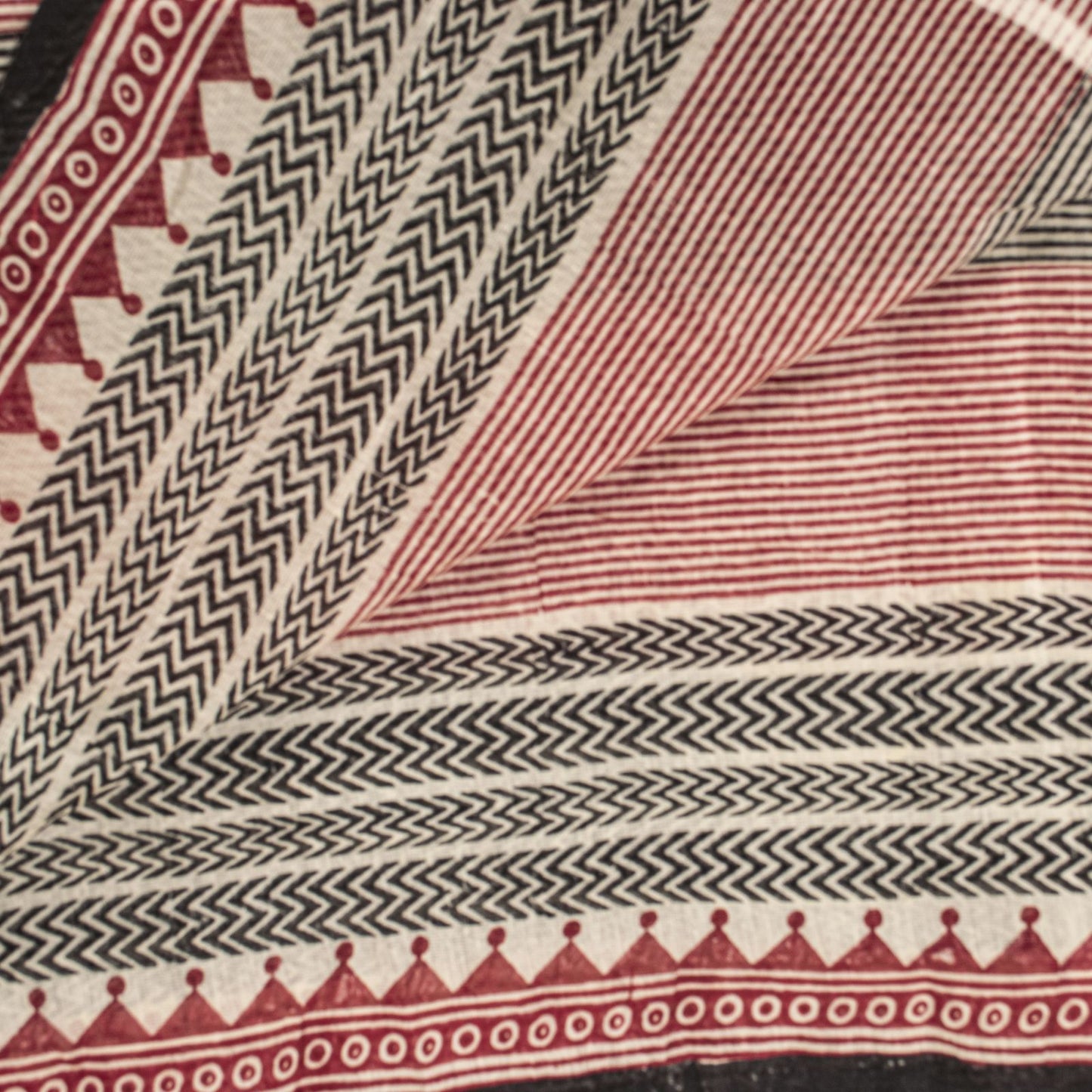 Sanskriti Vintage Red-Black Dupatta Stole Geometric Hand Block Printed Veil