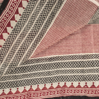 Sanskriti Vintage Red-Black Dupatta Stole Geometric Hand Block Printed Veil