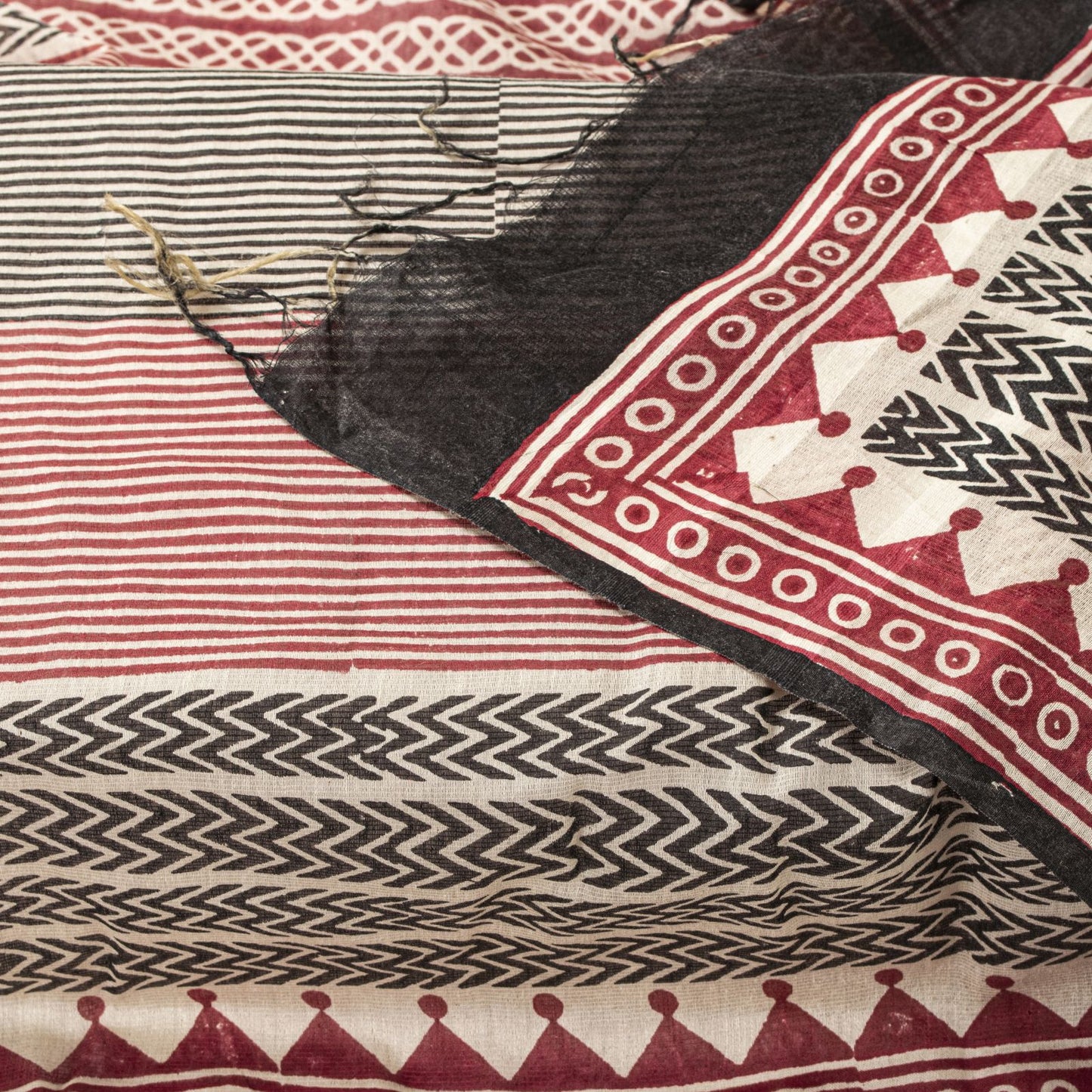 Sanskriti Vintage Red-Black Dupatta Stole Geometric Hand Block Printed Veil
