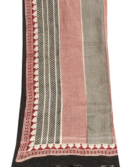 Sanskriti Vintage Red-Black Dupatta Stole Geometric Hand Block Printed Veil