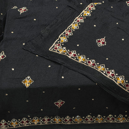 Sanskriti Vintage Black Soft Pure Chiffon Dupatta Stole Embroidered Sequins Veil