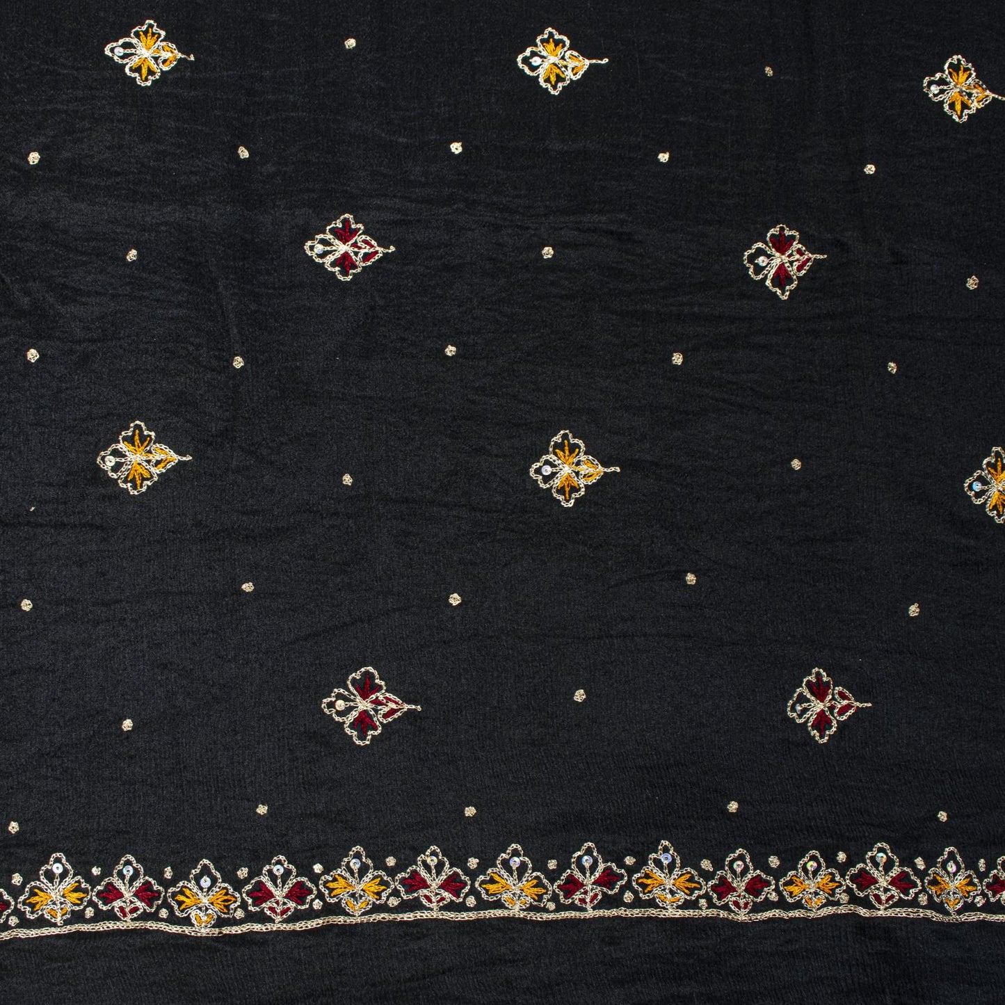 Sanskriti Vintage Black Soft Pure Chiffon Dupatta Stole Embroidered Sequins Veil