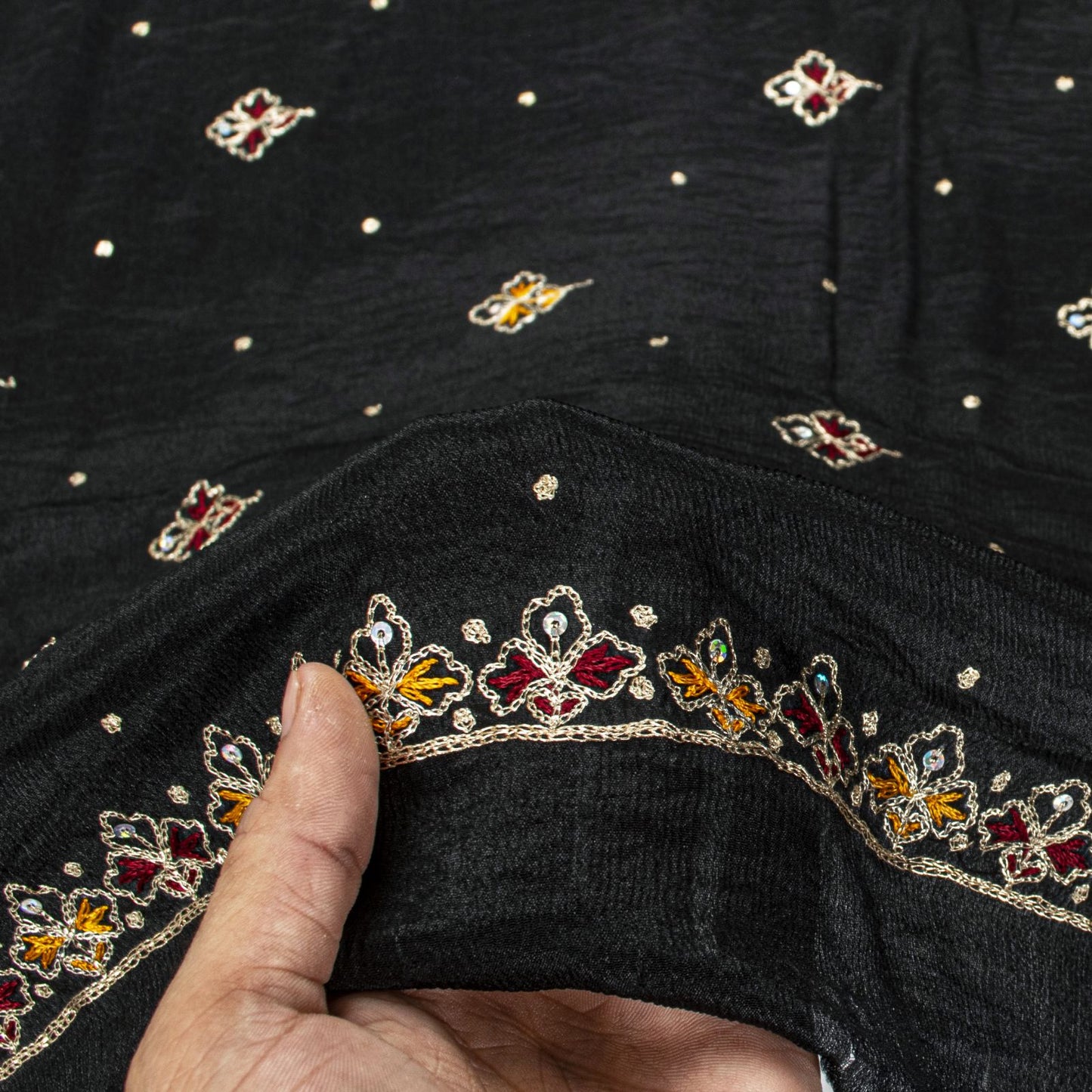 Sanskriti Vintage Black Soft Pure Chiffon Dupatta Stole Embroidered Sequins Veil
