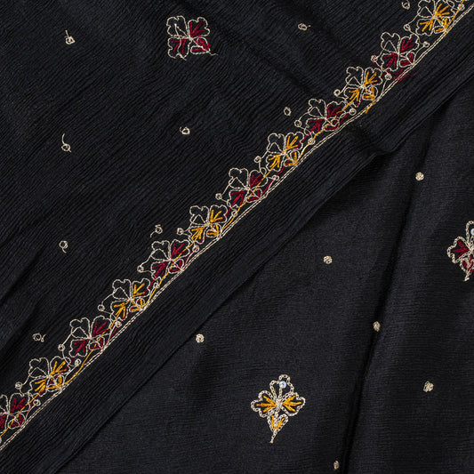 Sanskriti Vintage Black Soft Pure Chiffon Dupatta Stole Embroidered Sequins Veil