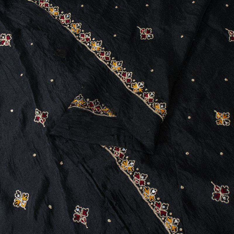 Sanskriti Vintage Black Soft Pure Chiffon Dupatta Stole Embroidered Sequins Veil