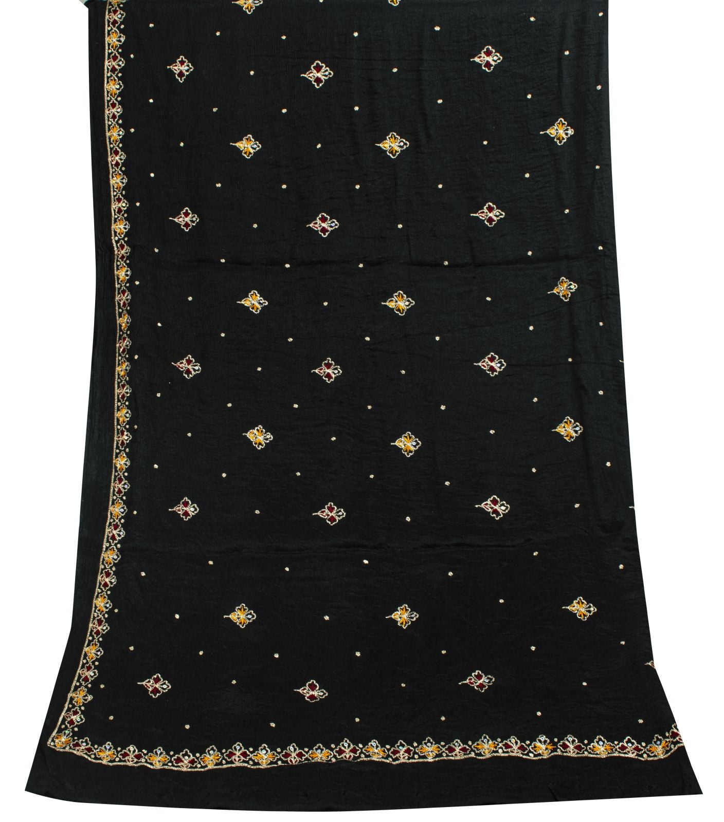 Sanskriti Vintage Black Soft Pure Chiffon Dupatta Stole Embroidered Sequins Veil