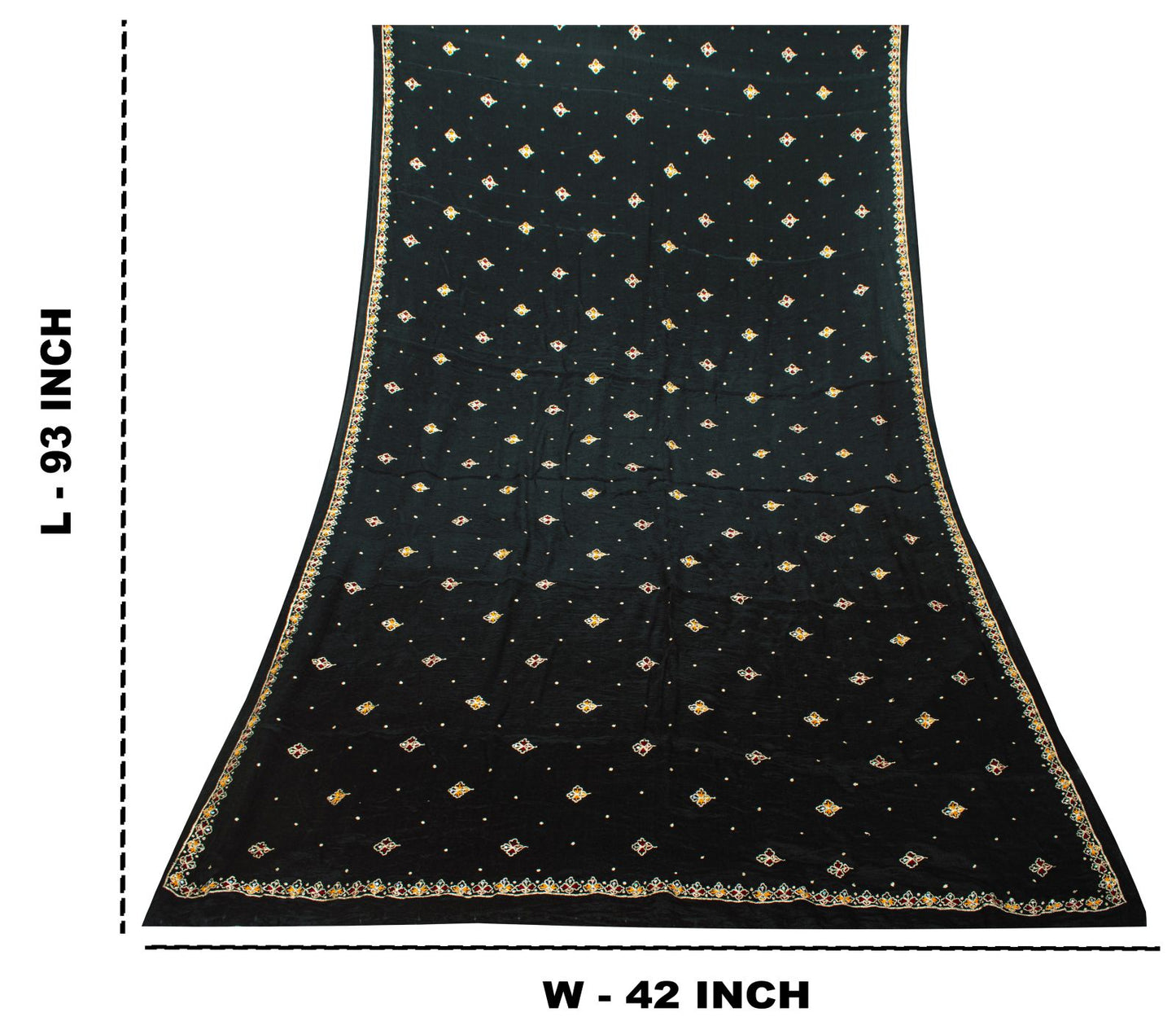Sanskriti Vintage Black Soft Pure Chiffon Dupatta Stole Embroidered Sequins Veil