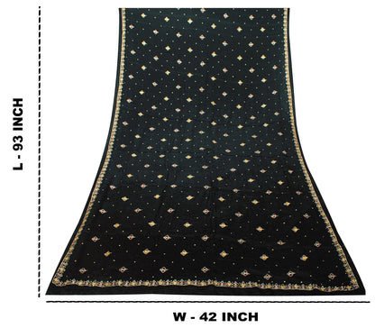 Sanskriti Vintage Black Soft Pure Chiffon Dupatta Stole Embroidered Sequins Veil