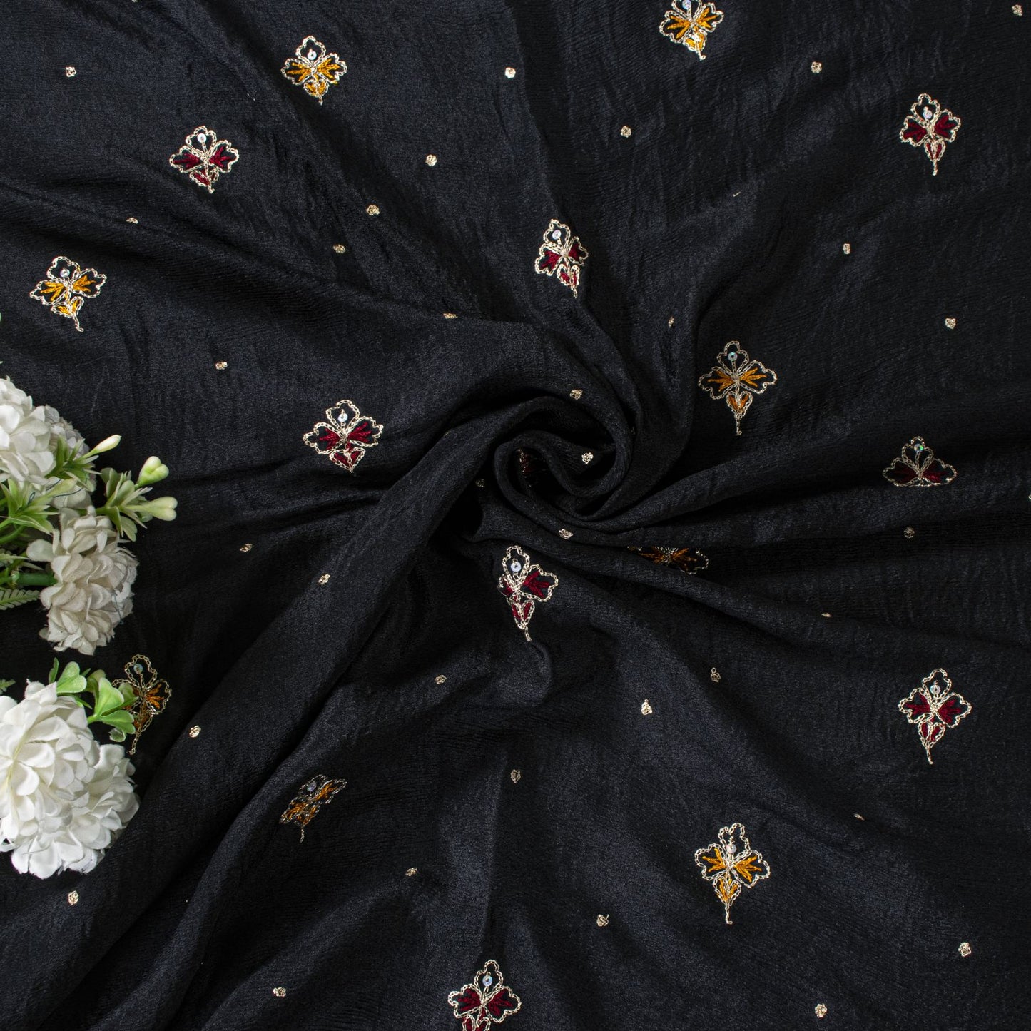 Sanskriti Vintage Black Soft Pure Chiffon Dupatta Stole Embroidered Sequins Veil