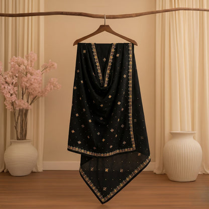 Sanskriti Vintage Black Soft Pure Chiffon Dupatta Stole Embroidered Sequins Veil