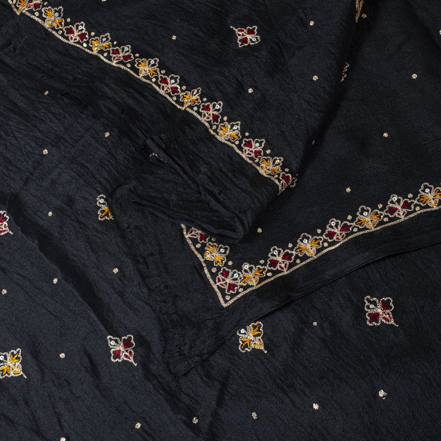 Sanskriti Vintage Black Soft Pure Chiffon Dupatta Stole Embroidered Sequins Veil