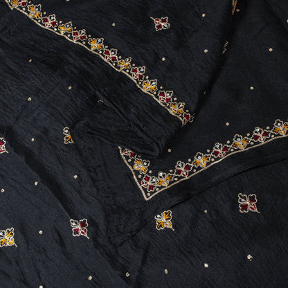 Sanskriti Vintage Black Soft Pure Chiffon Dupatta Stole Embroidered Sequins Veil