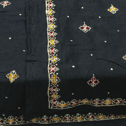 Sanskriti Vintage Black Soft Pure Chiffon Dupatta Stole Embroidered Sequins Veil