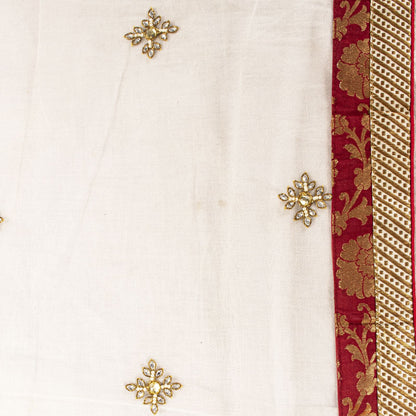Sanskriti Vintage White Net Dupatta Stole Hand Embroidered Zardozi Dabka Veil