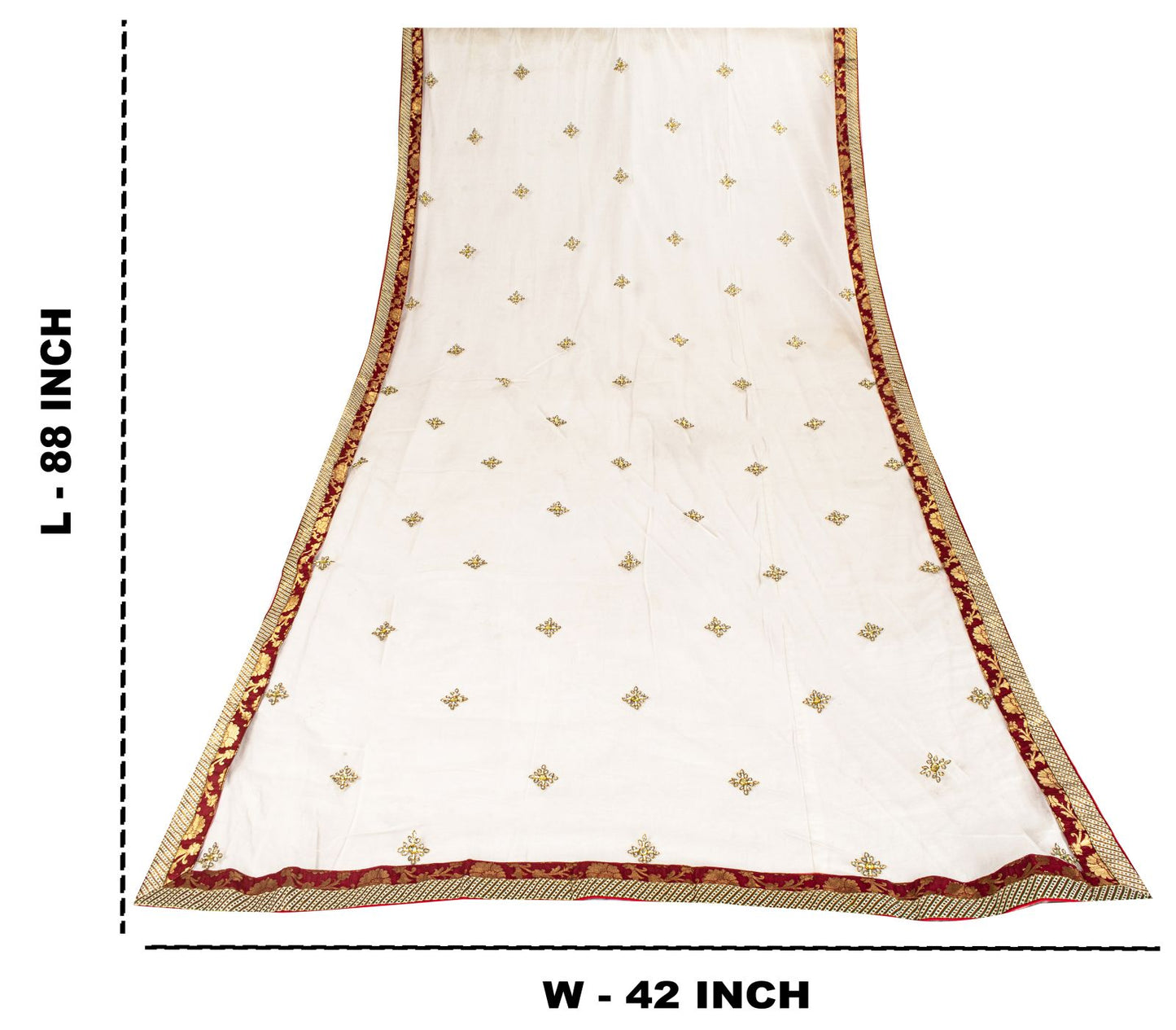 Sanskriti Vintage White Net Dupatta Stole Hand Embroidered Zardozi Dabka Veil