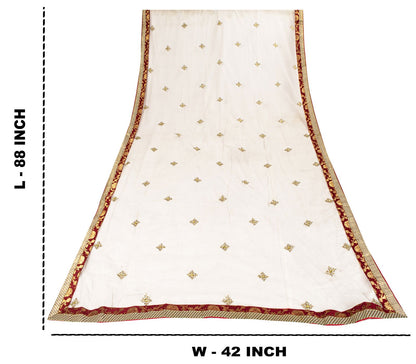 Sanskriti Vintage White Net Dupatta Stole Hand Embroidered Zardozi Dabka Veil