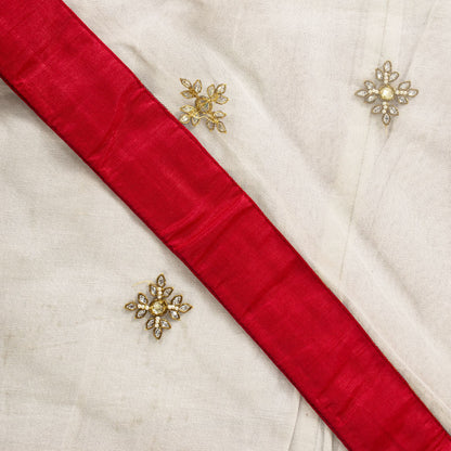 Sanskriti Vintage White Net Dupatta Stole Hand Embroidered Zardozi Dabka Veil
