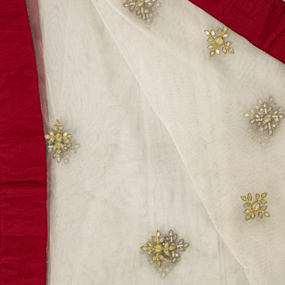 Sanskriti Vintage White Net Dupatta Stole Hand Embroidered Zardozi Dabka Veil