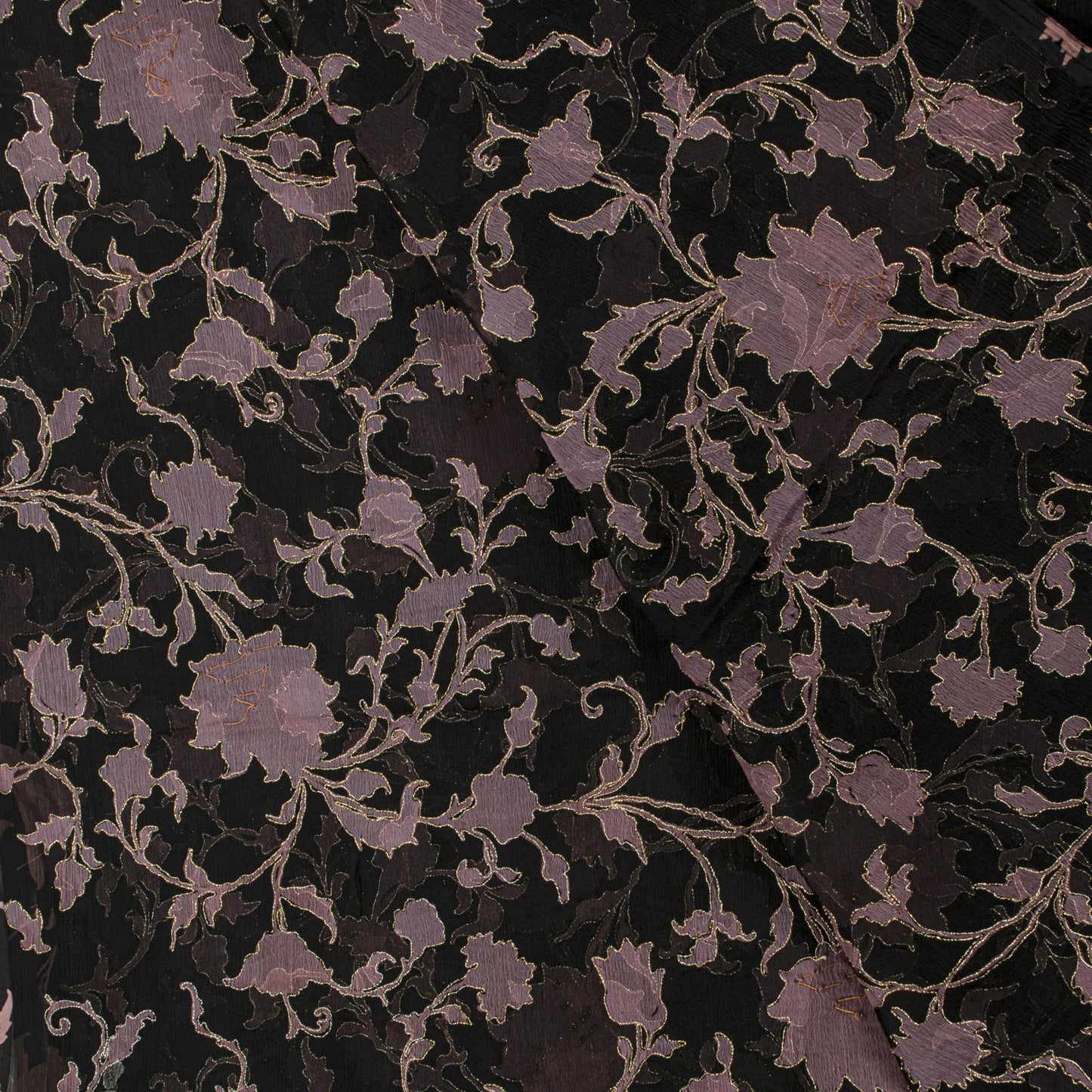 Sanskriti Vintage Soft Black Pure Chiffon Silk Dupatta Stole Hand Beaded-Printed