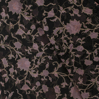 Sanskriti Vintage Soft Black Pure Chiffon Silk Dupatta Stole Hand Beaded-Printed