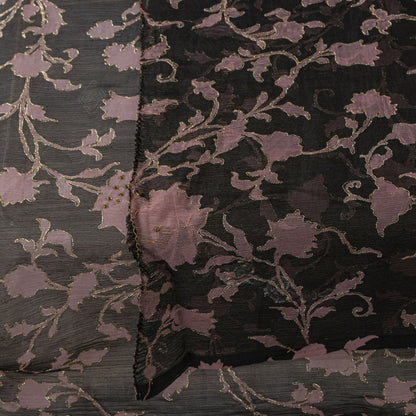 Sanskriti Vintage Soft Black Pure Chiffon Silk Dupatta Stole Hand Beaded-Printed
