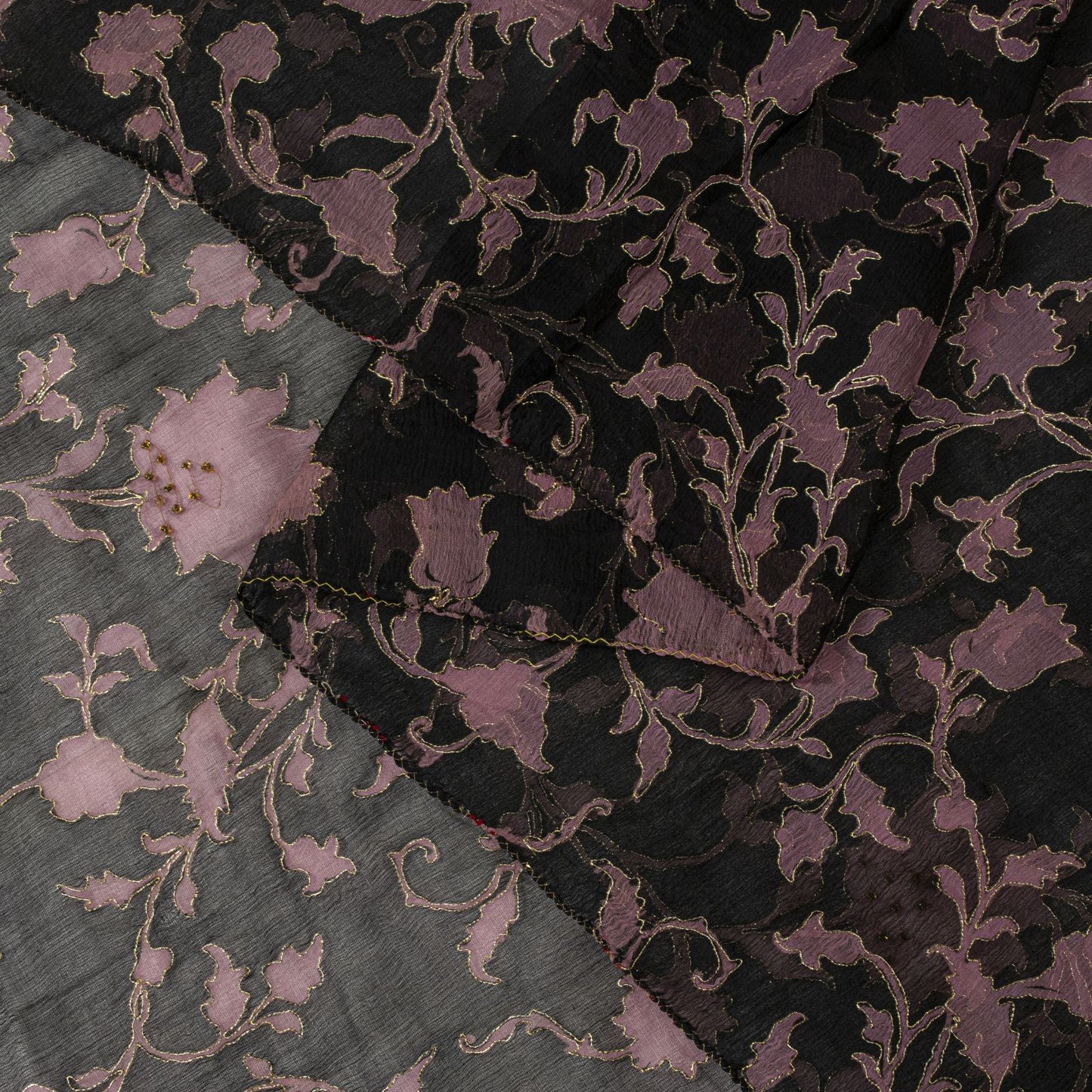 Sanskriti Vintage Soft Black Pure Chiffon Silk Dupatta Stole Hand Beaded-Printed