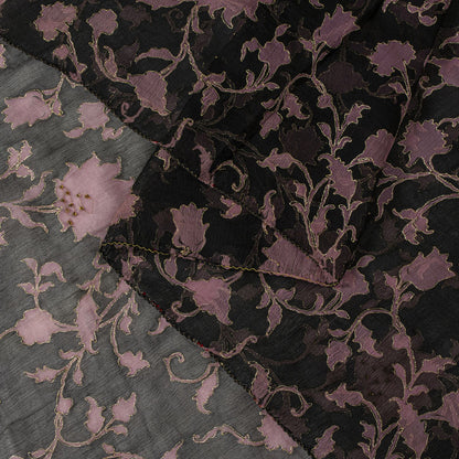 Sanskriti Vintage Soft Black Pure Chiffon Silk Dupatta Stole Hand Beaded-Printed