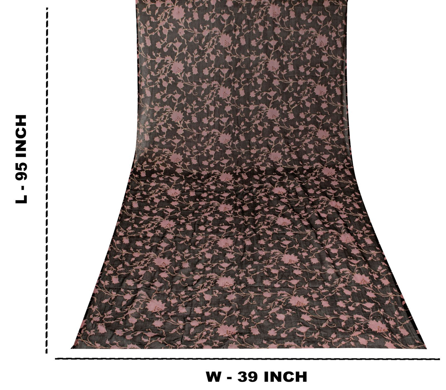 Sanskriti Vintage Soft Black Pure Chiffon Silk Dupatta Stole Hand Beaded-Printed