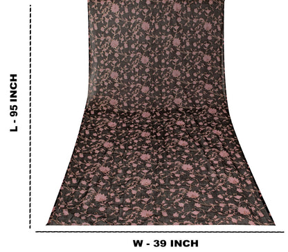 Sanskriti Vintage Soft Black Pure Chiffon Silk Dupatta Stole Hand Beaded-Printed