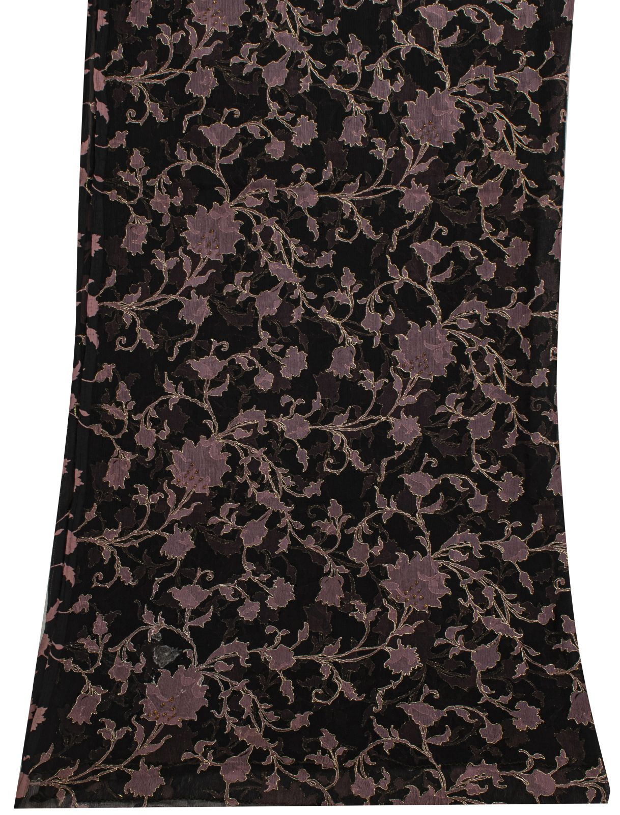 Sanskriti Vintage Soft Black Pure Chiffon Silk Dupatta Stole Hand Beaded-Printed