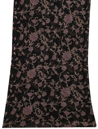 Sanskriti Vintage Soft Black Pure Chiffon Silk Dupatta Stole Hand Beaded-Printed