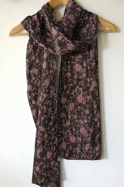 Sanskriti Vintage Soft Black Pure Chiffon Silk Dupatta Stole Hand Beaded-Printed