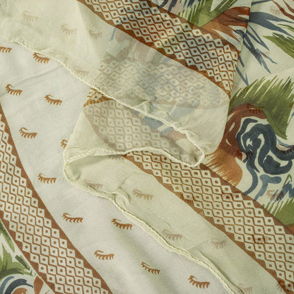 Sanskriti Vintage Dupatta Stole Cream Pure Georgette Silk Floral Printed Veil