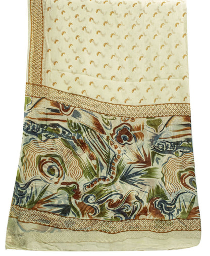 Sanskriti Vintage Dupatta Stole Cream Pure Georgette Silk Floral Printed Veil